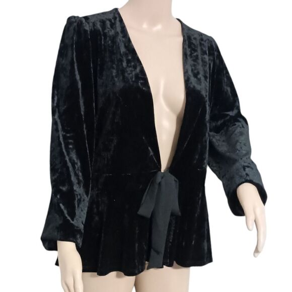 Witchy Black Velvet Jacket Peplum S Velour Blazer Goth Whimsigoth Fairy Stretch. - Picture 3 of 16